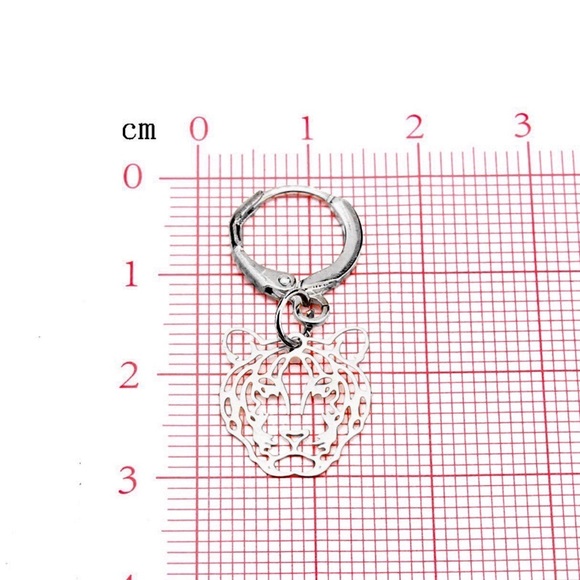 2/$20! Silver Laser Cut Tiger Face Huggie Hoops - Picture 4 of 6